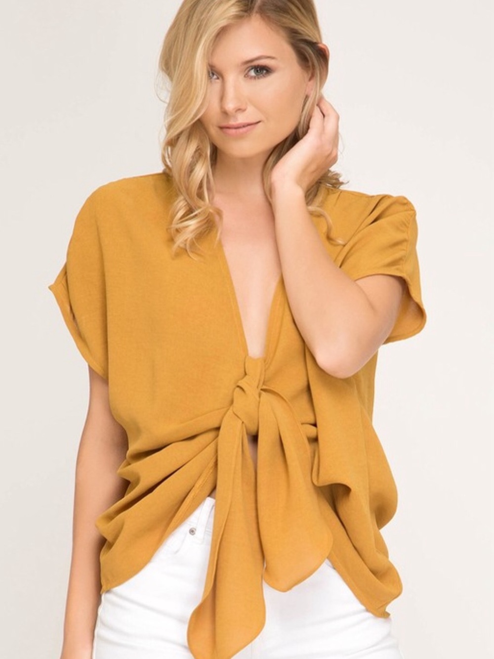 Mustard Tie-Front Women's Top - She + Sky